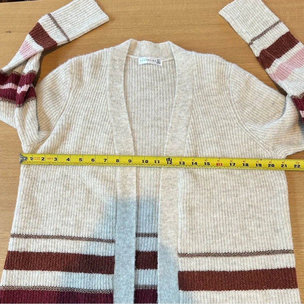 Retrology Open Cardigan M Long Colorful Gold Tan Pink Cozy Holiday Winter Knit